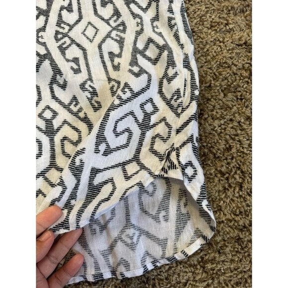 J.JILL Love Linen Button Front Tunic Shirt Ikat Tribal Geometric Print SMALL - Picture 4 of 6